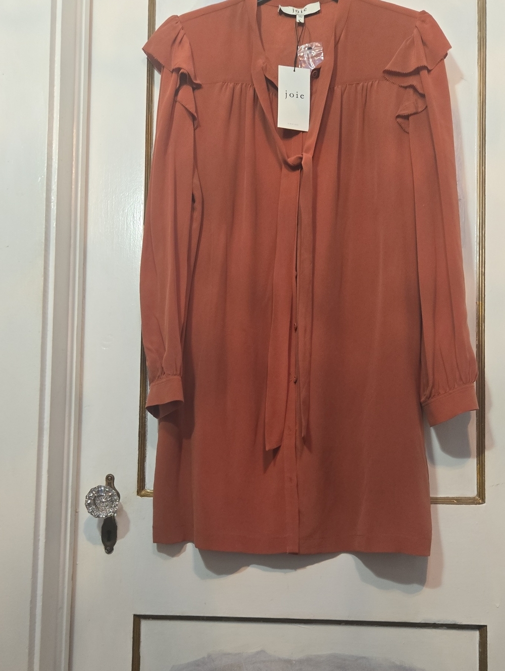 Joie 100 % Silk Rust Oramge TLong Sleeve Eloise Dress In Arabian Spice